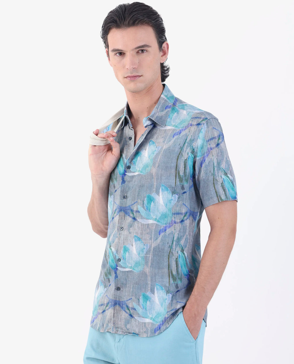 REGULAR FIT FLORAL PRINT SHIRT LUKEN - BLUE morris.lane