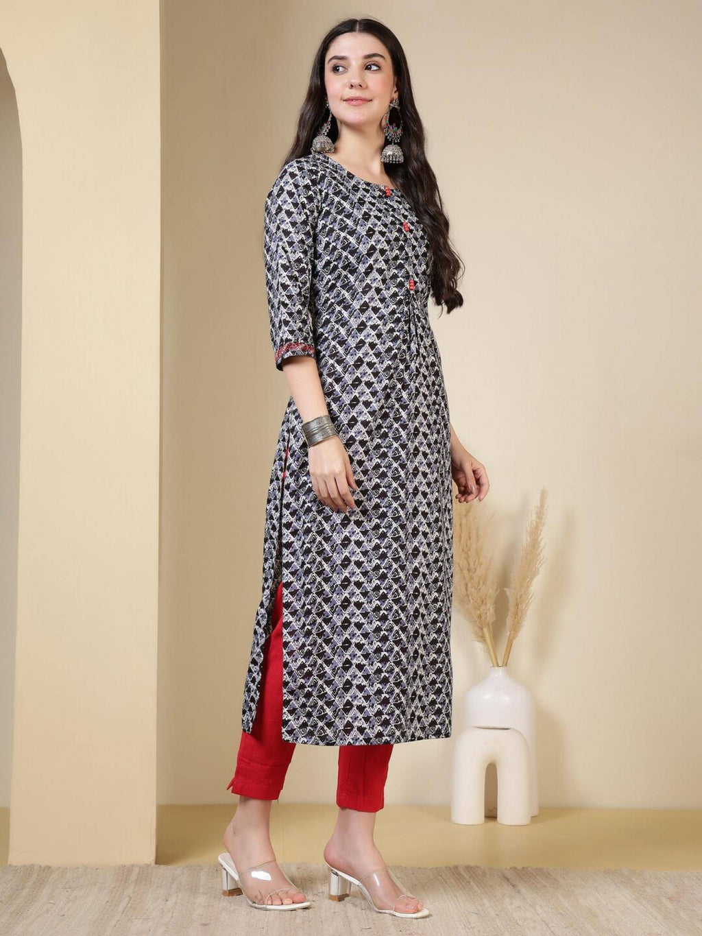 Floral Printed Straight Pure Cotton Kurta - Pink | FY93 - view 18
