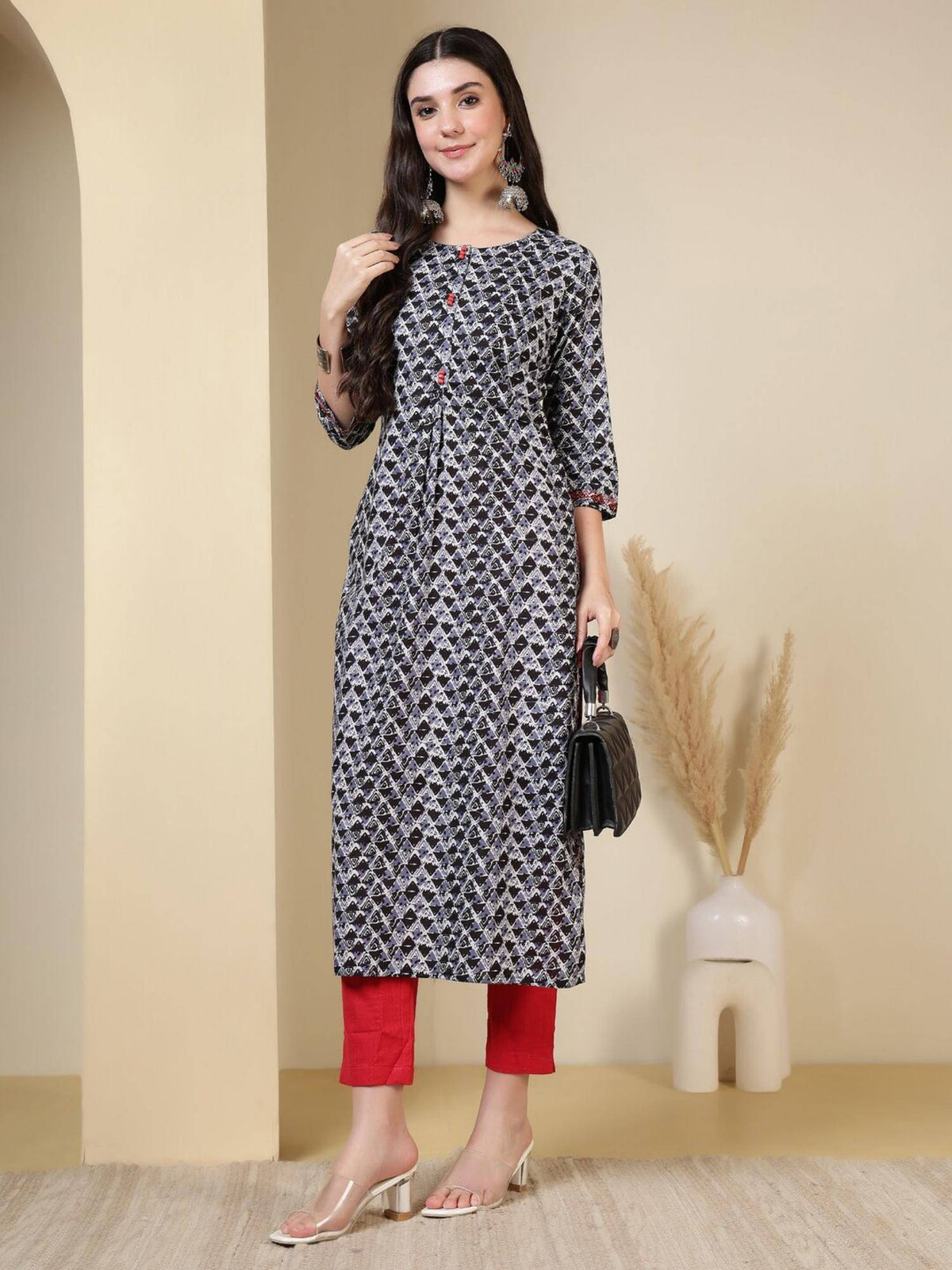 Floral Printed Straight Pure Cotton Kurta - Pink | FY93 - view 19