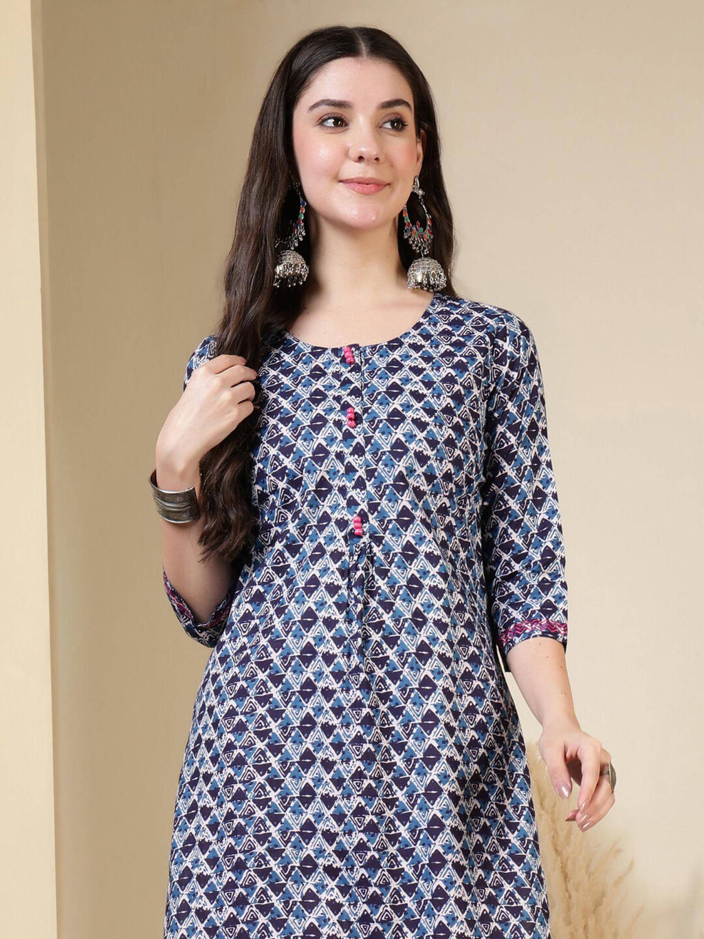 Floral Printed Straight Pure Cotton Kurta - Pink | FY93 - view 9