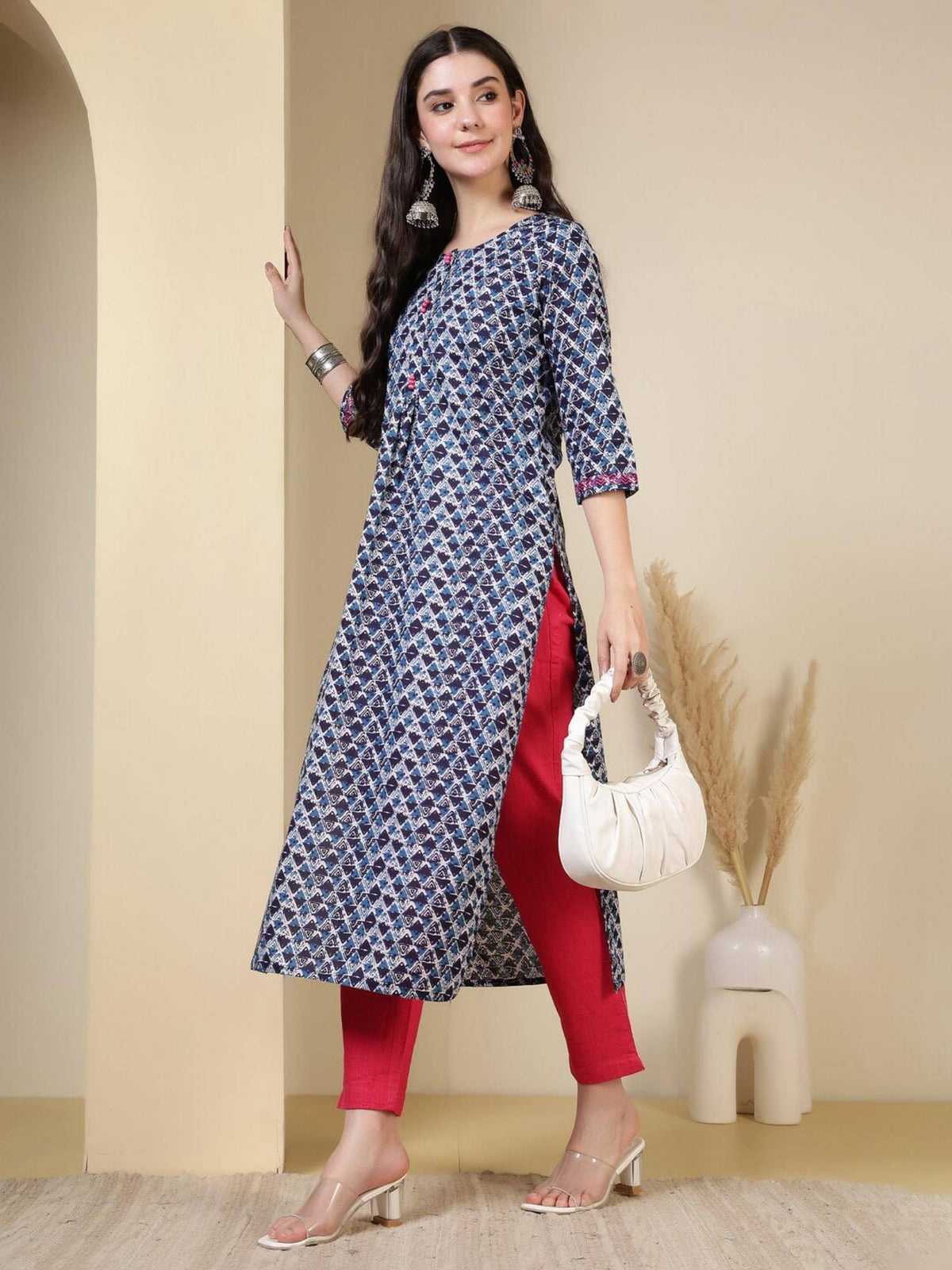 Floral Printed Straight Pure Cotton Kurta - Pink | FY93 - view 10