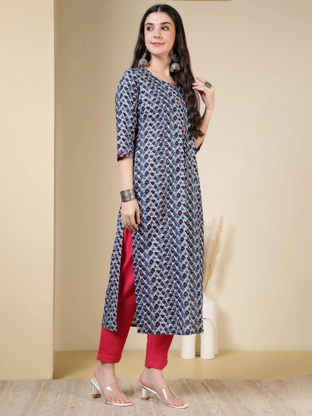Floral Printed Straight Pure Cotton Kurta - Pink | FY93 - view 12