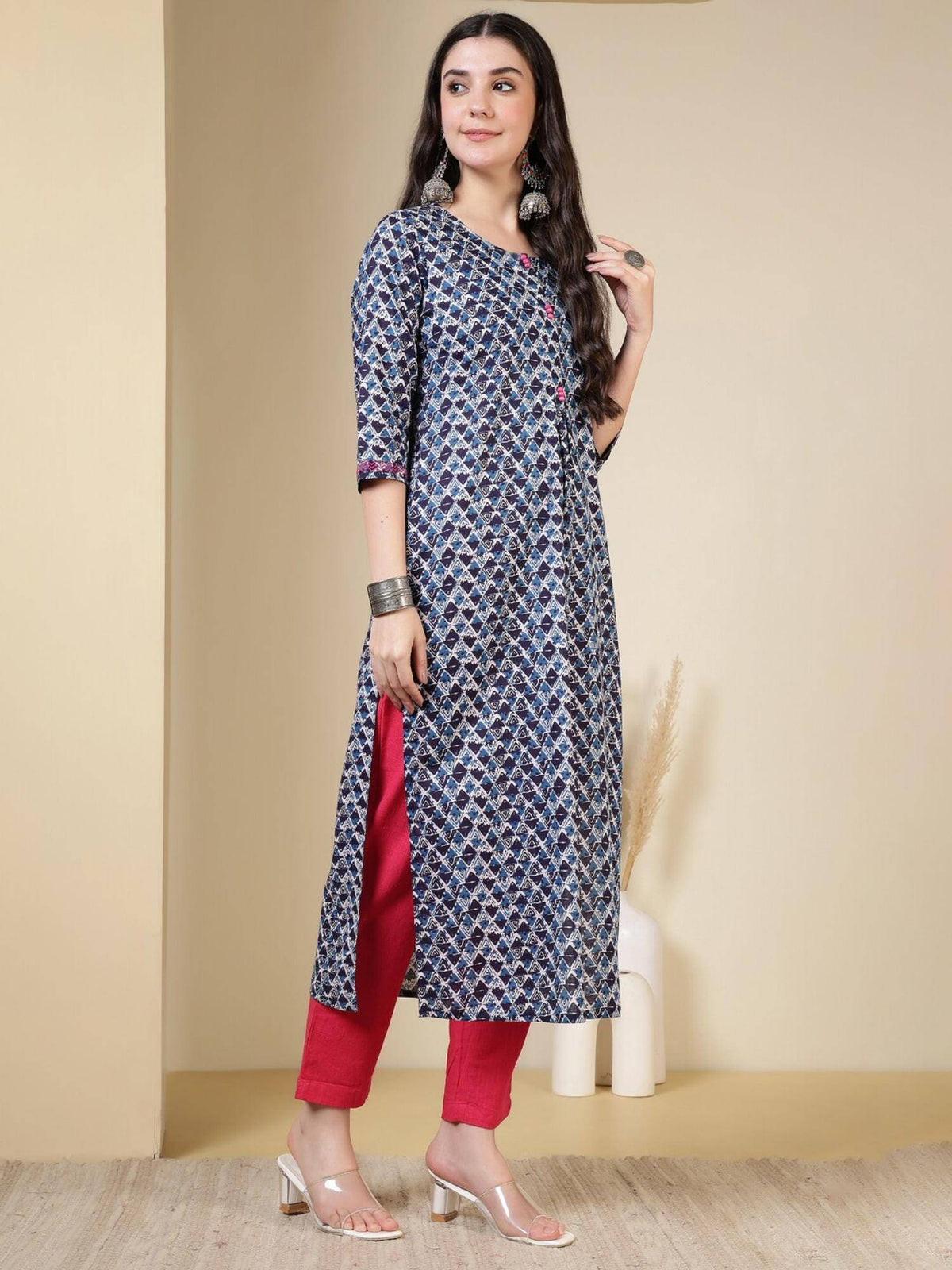 Floral Printed Straight Pure Cotton Kurta - Pink | FY93 - view 12