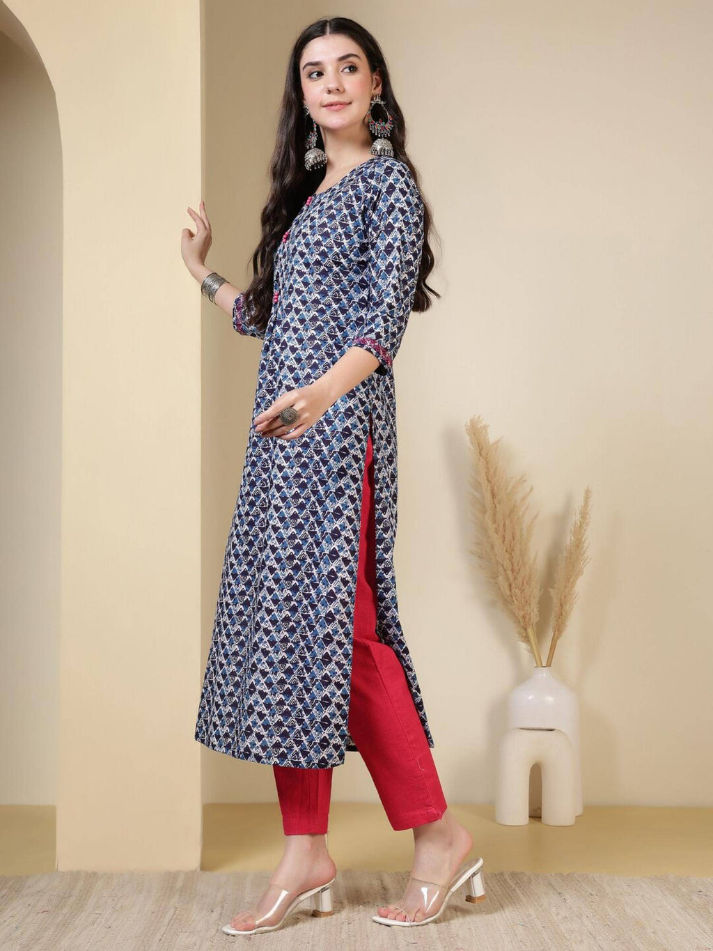 Floral Printed Straight Pure Cotton Kurta - Pink | FY93 - view 13