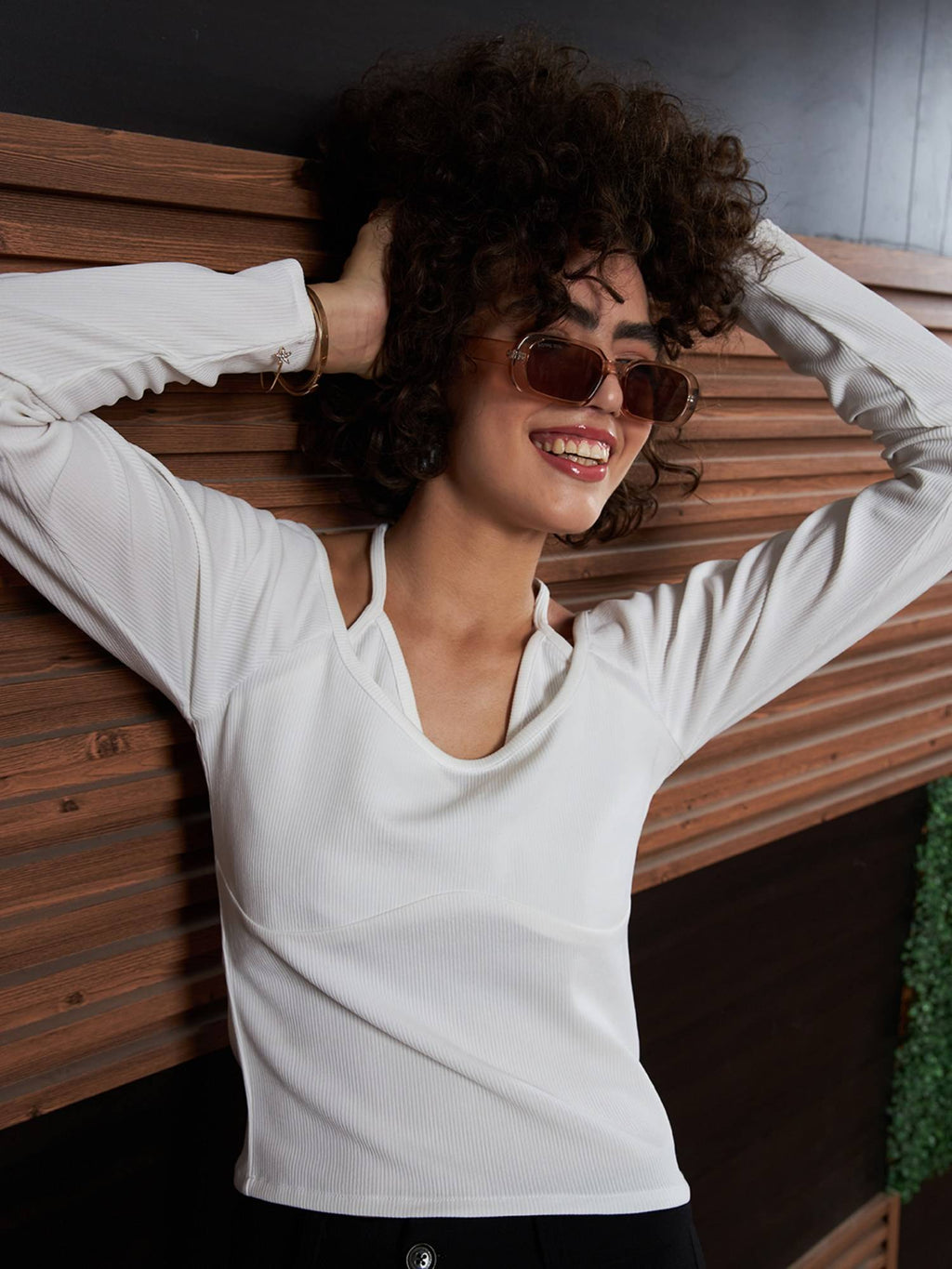 Ribbed Halter Neck White Top | HT67 - view 1