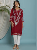 Thread Embroidered Georgette Kurta with Lining - Pink | KDG - view 5