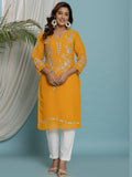 Thread Embroidered Georgette Kurta with Lining - Pink | KDG - view 13