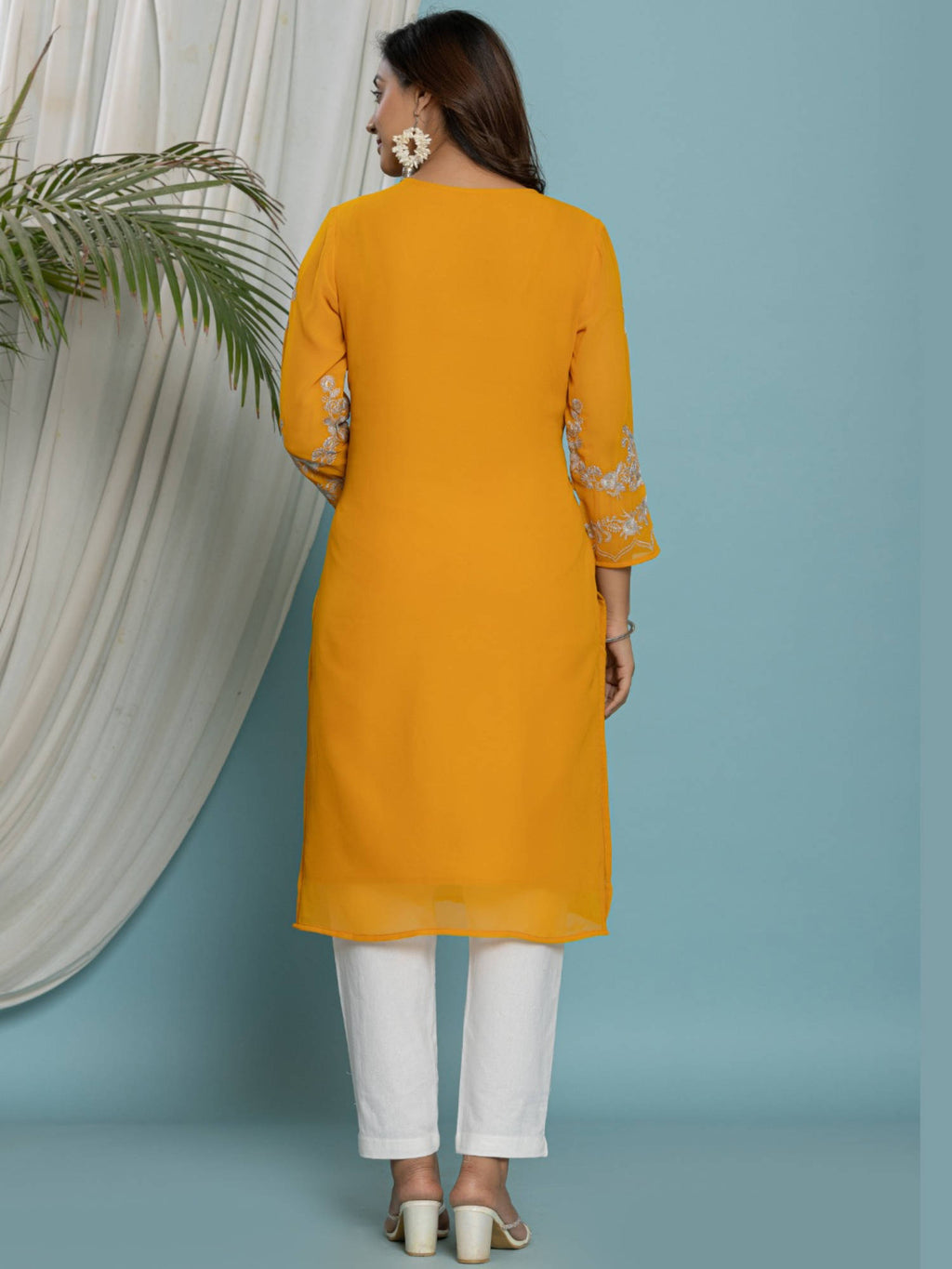 Thread Embroidered Georgette Kurta with Lining - Pink | KDG - view 14