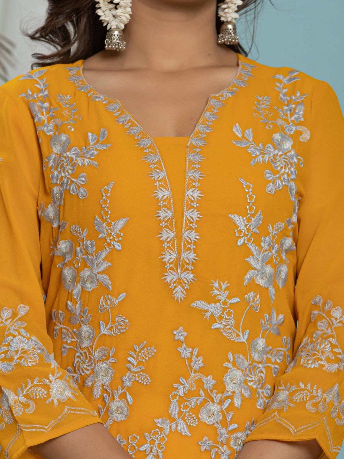 Thread Embroidered Georgette Kurta with Lining - Pink | KDG - view 15