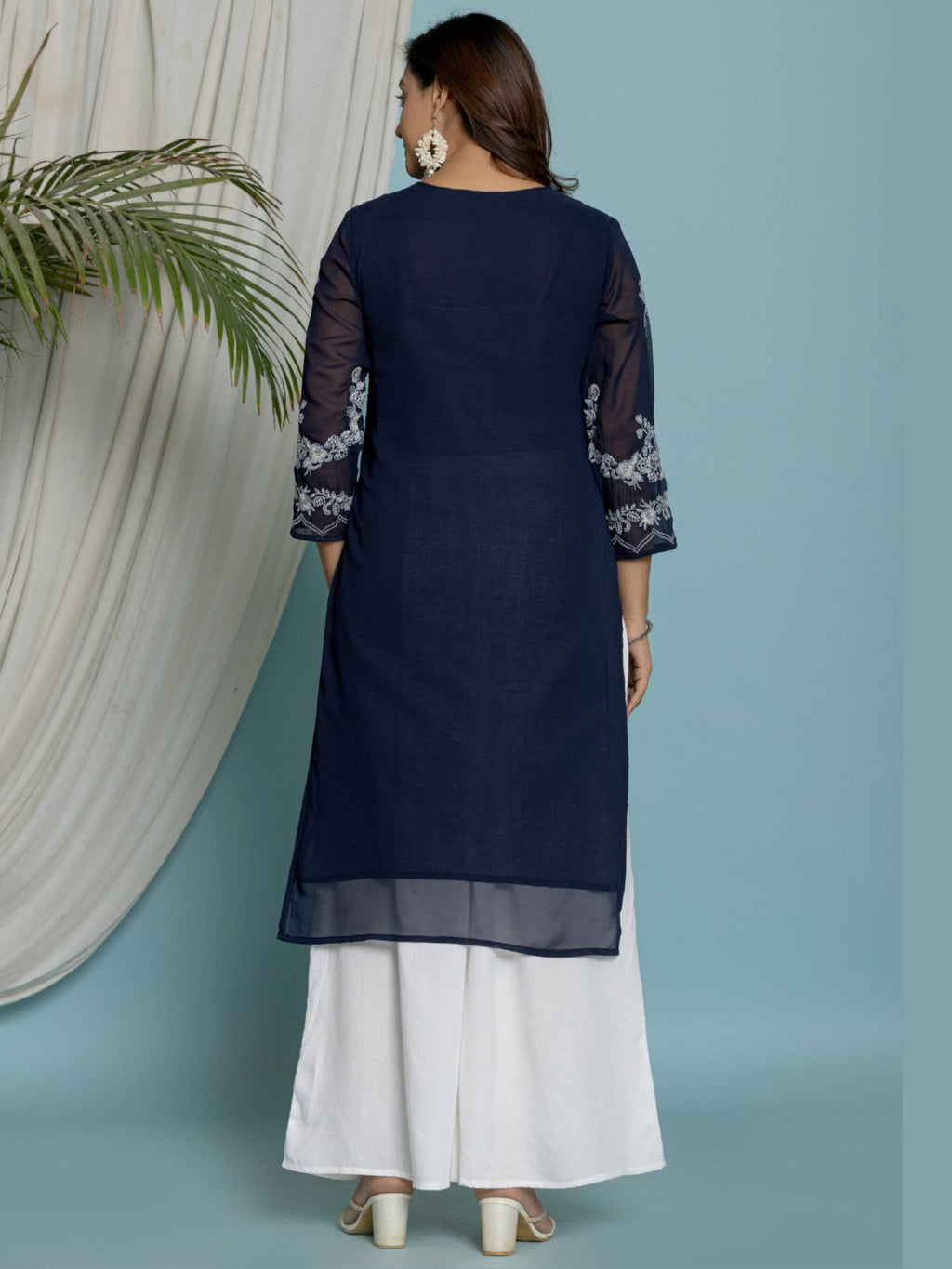 Thread Embroidered Georgette Kurta with Lining - Pink | KDG - view 10