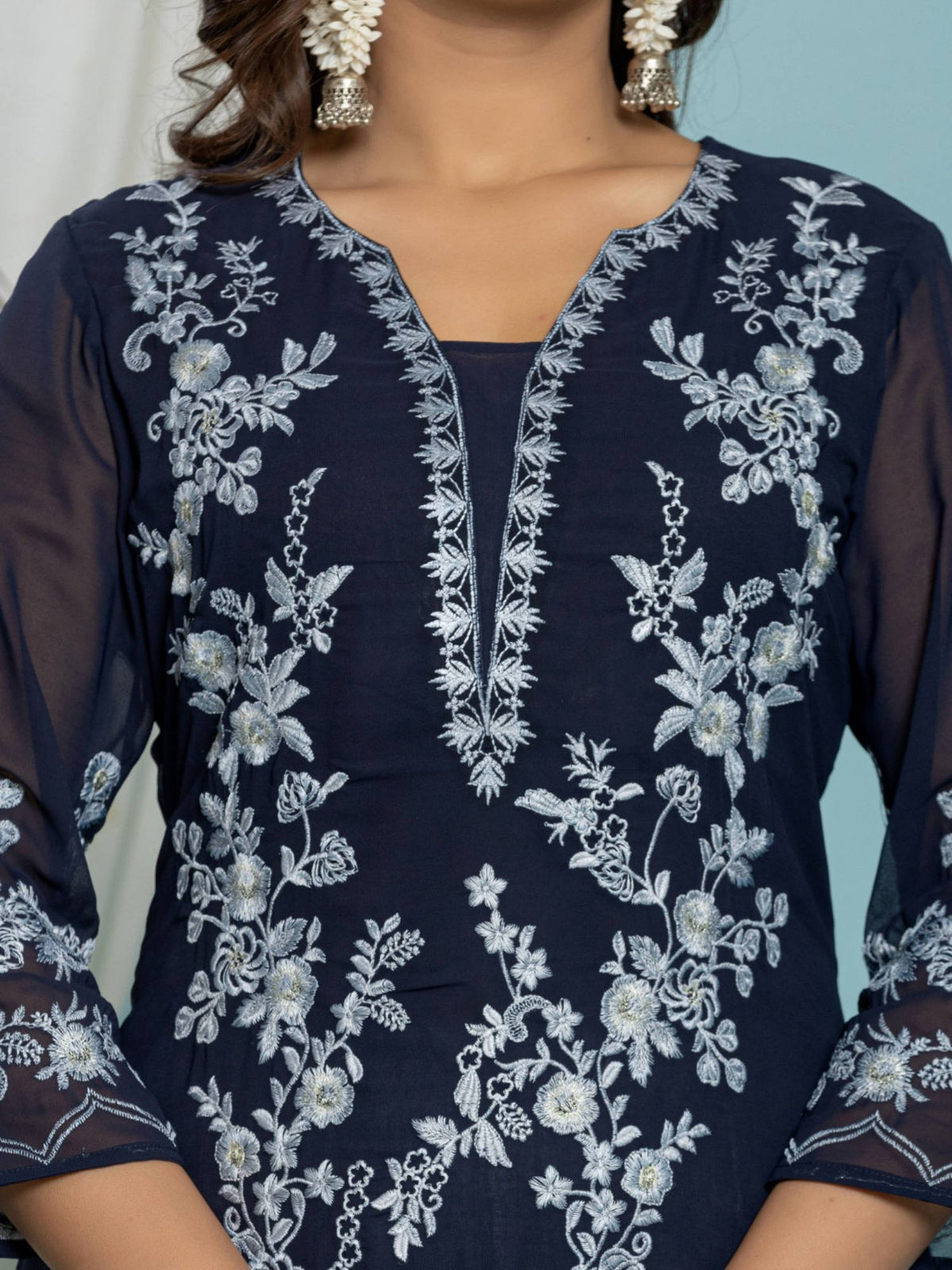 Thread Embroidered Georgette Kurta with Lining - Pink | KDG - view 11