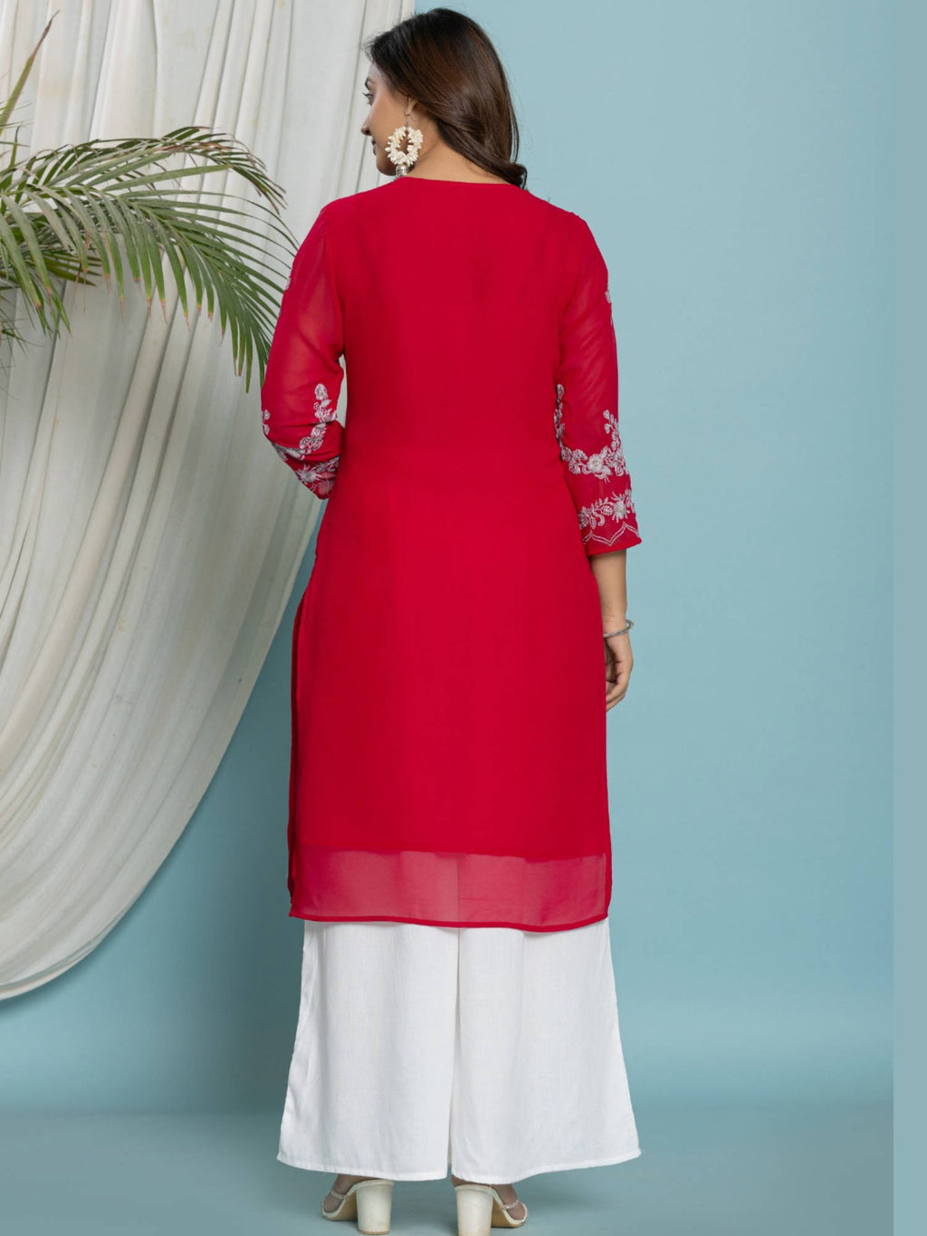 Thread Embroidered Georgette Kurta with Lining - Mustard | FY93 - view 10