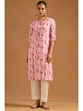 Pink Floral Round Neck Kurta | KDG - view 1