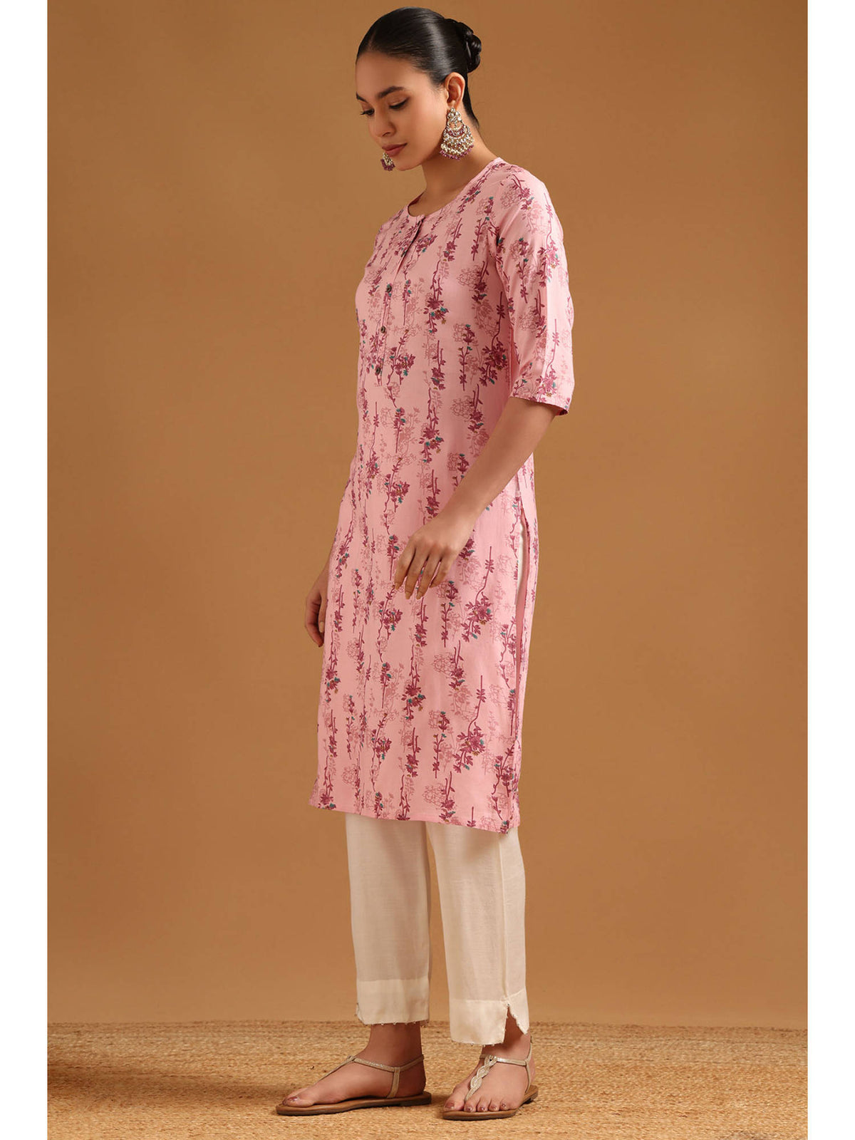 Pink Floral Round Neck Kurta | FY93 - view 2