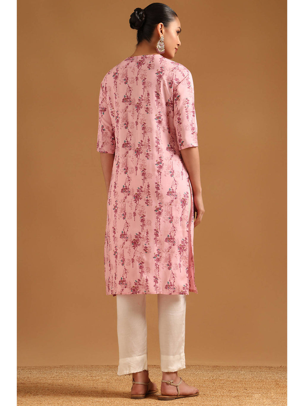 Pink Floral Round Neck Kurta | KDG - view 4