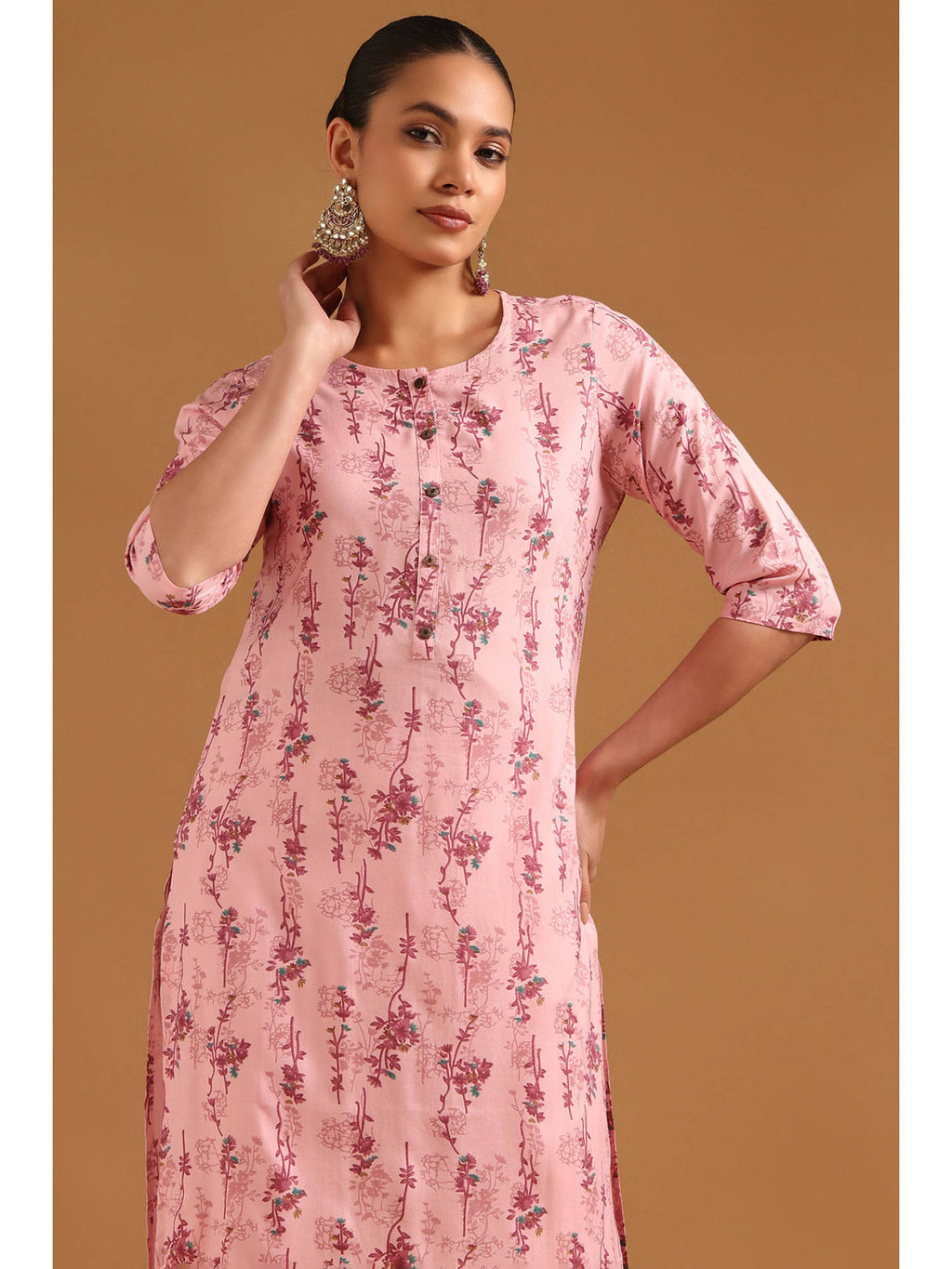 Pink Floral Round Neck Kurta | KDG - view 5