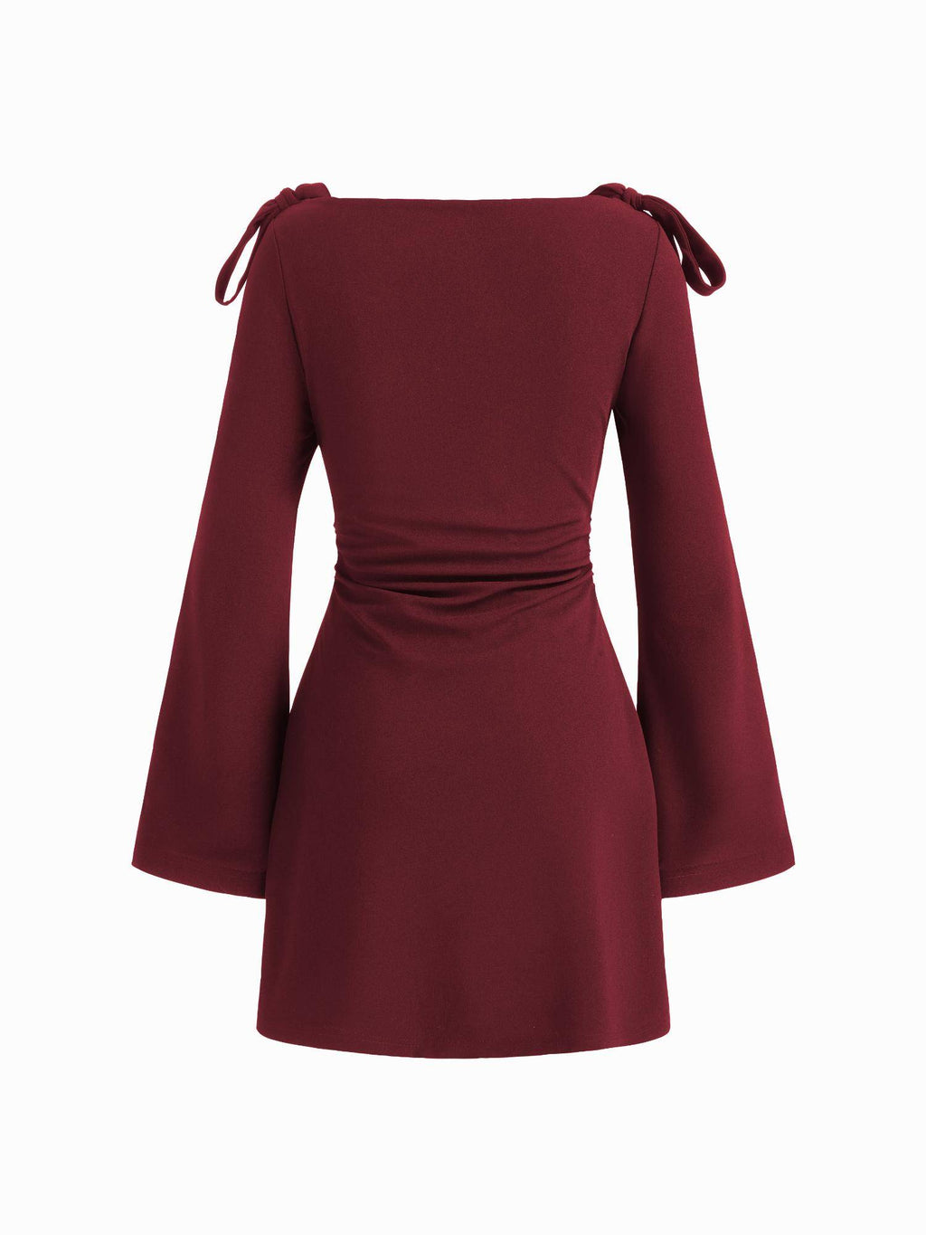 Boat Neckline Solid Ruched Bowknot Mini Dress | D56 - view 20