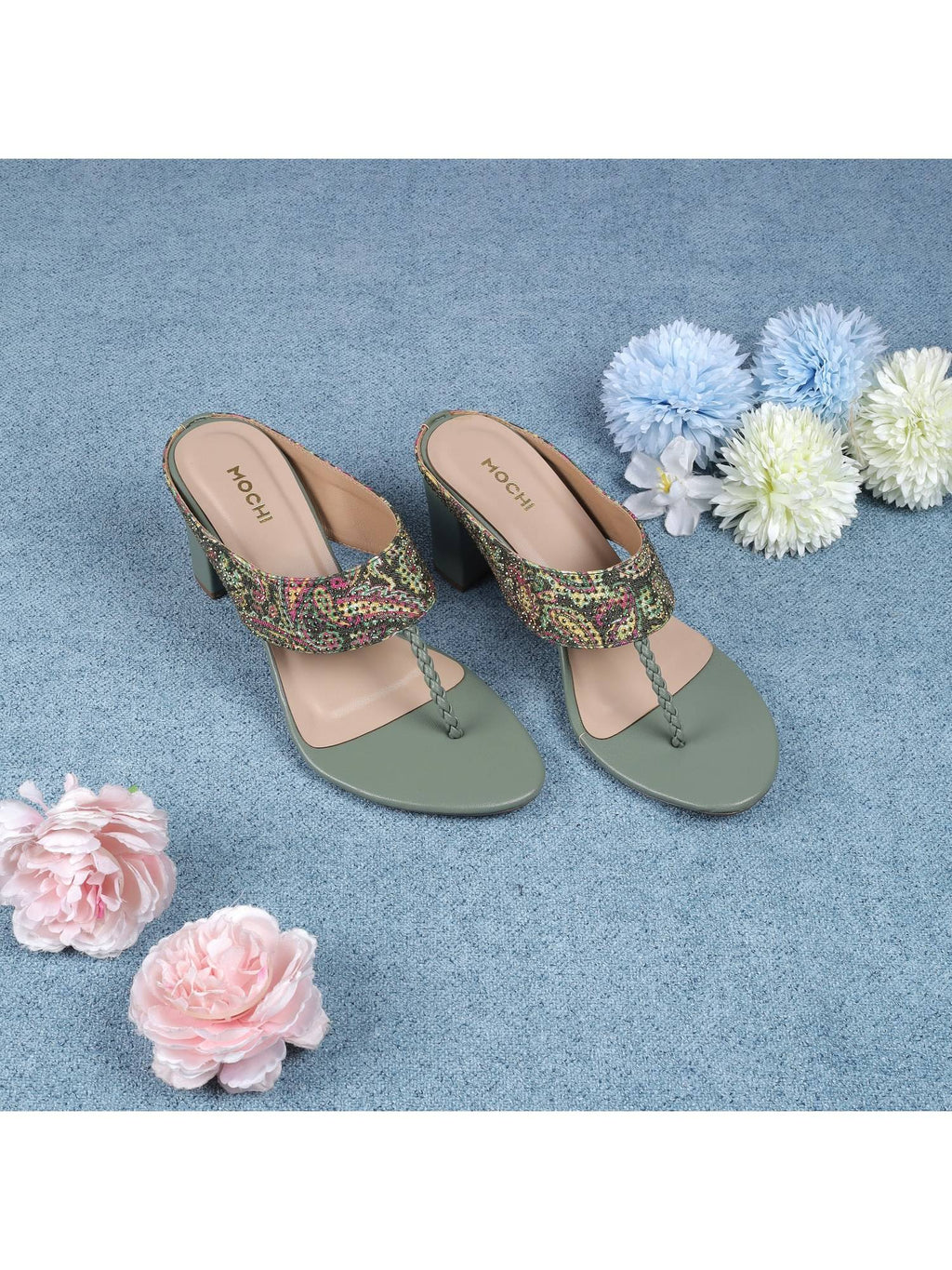 Women Green Party Block Heels | H78 - view 1