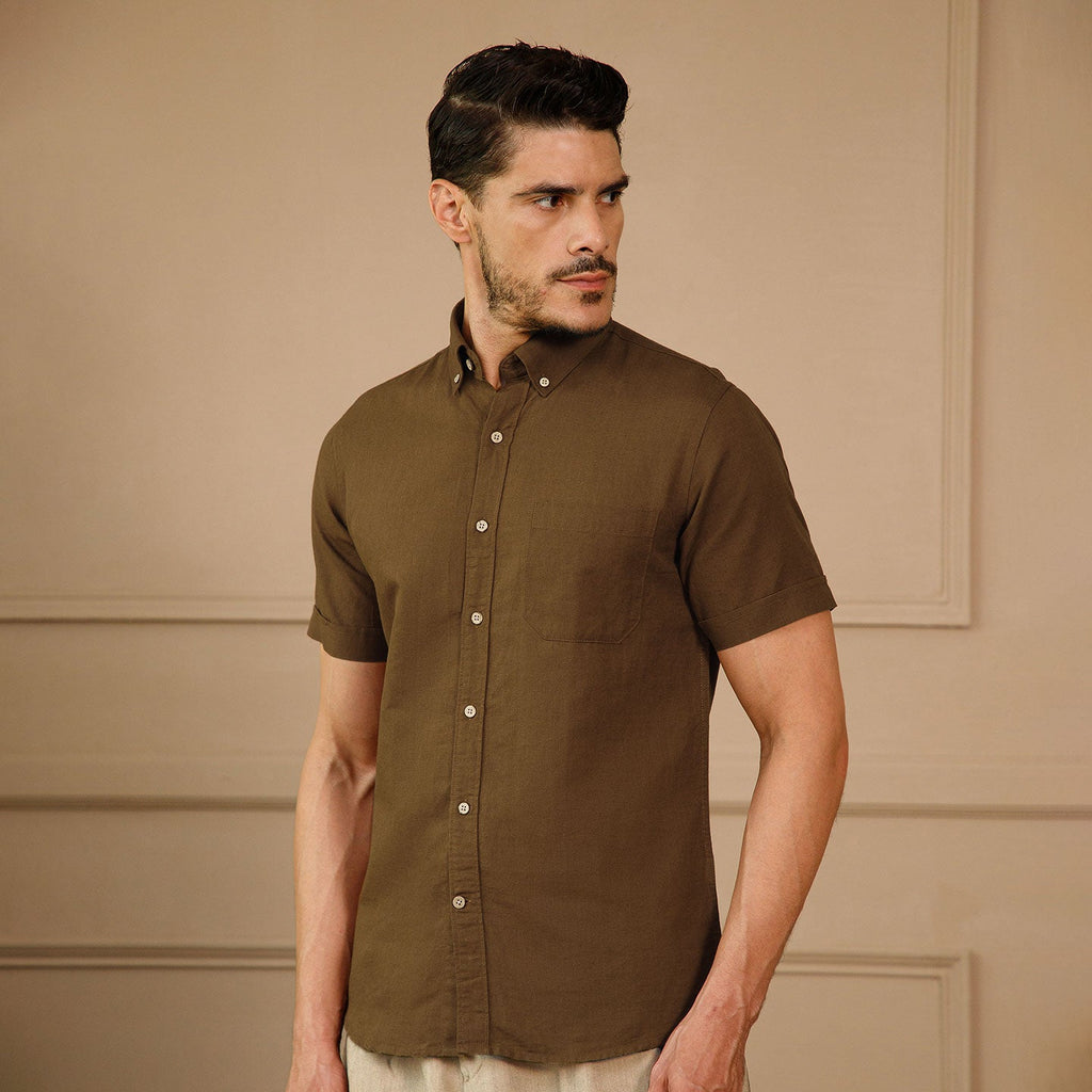 Breeze Linen Half Sleeves Shirt in Cocoa
