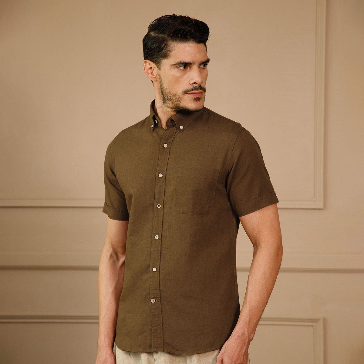 Breeze Linen Half Sleeves Shirt in Cocoa