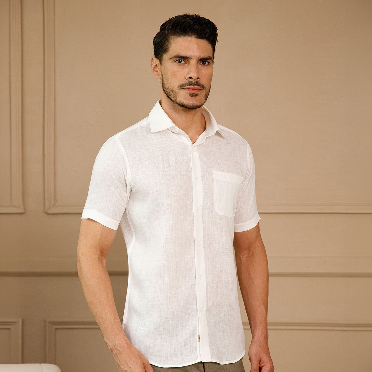 Cedar Pure Linen Half Sleeves Shirt In Snowflake