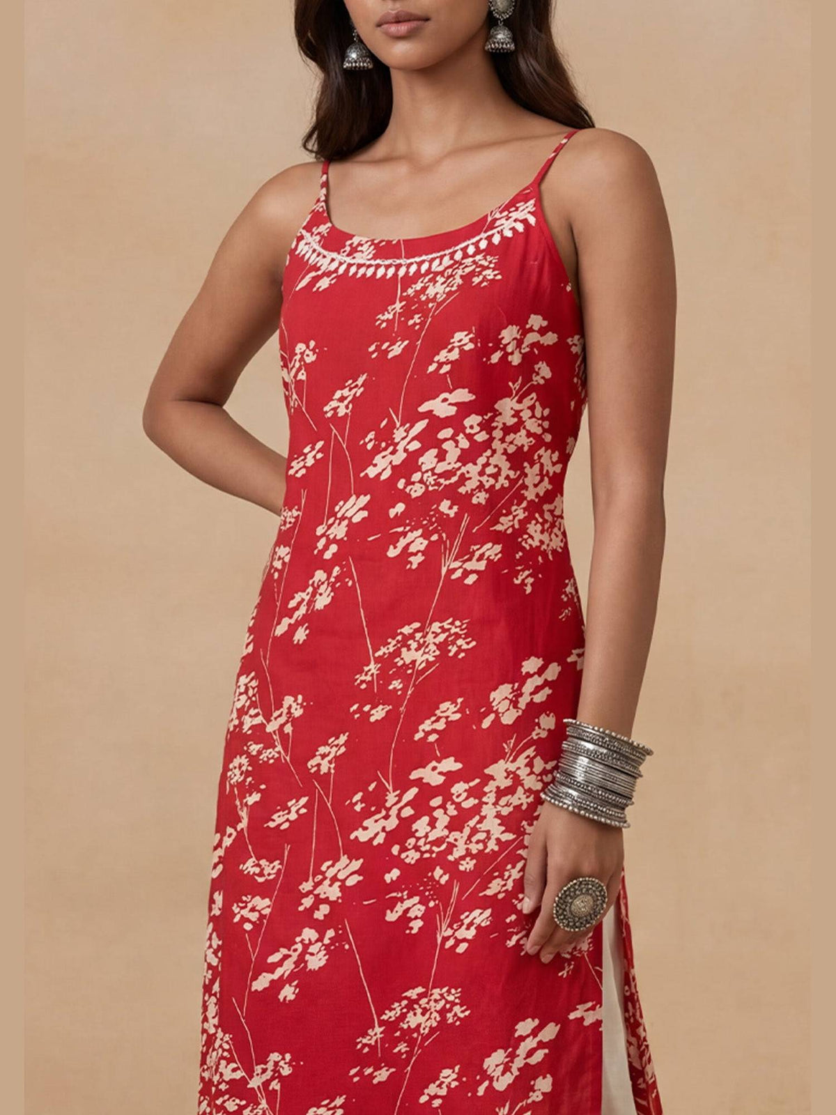 Red Mulmul Printed Chikankari Kurta | KDG - view 2