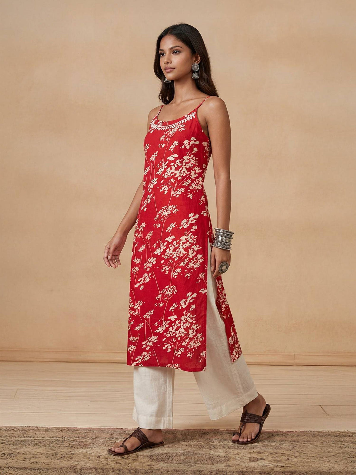 Red Mulmul Printed Chikankari Kurta | KDG - view 3