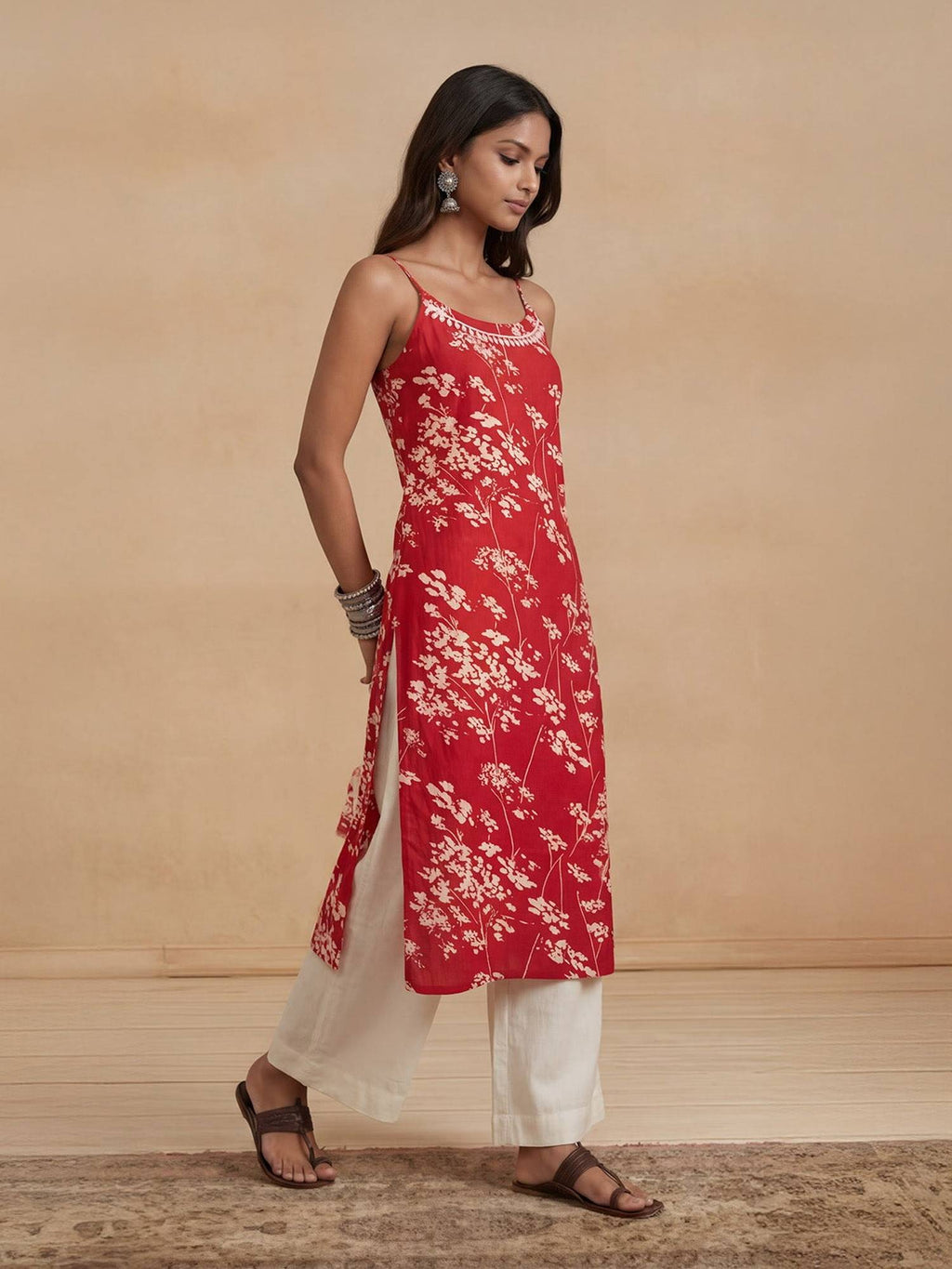 Red Mulmul Printed Chikankari Kurta | KDG - view 4