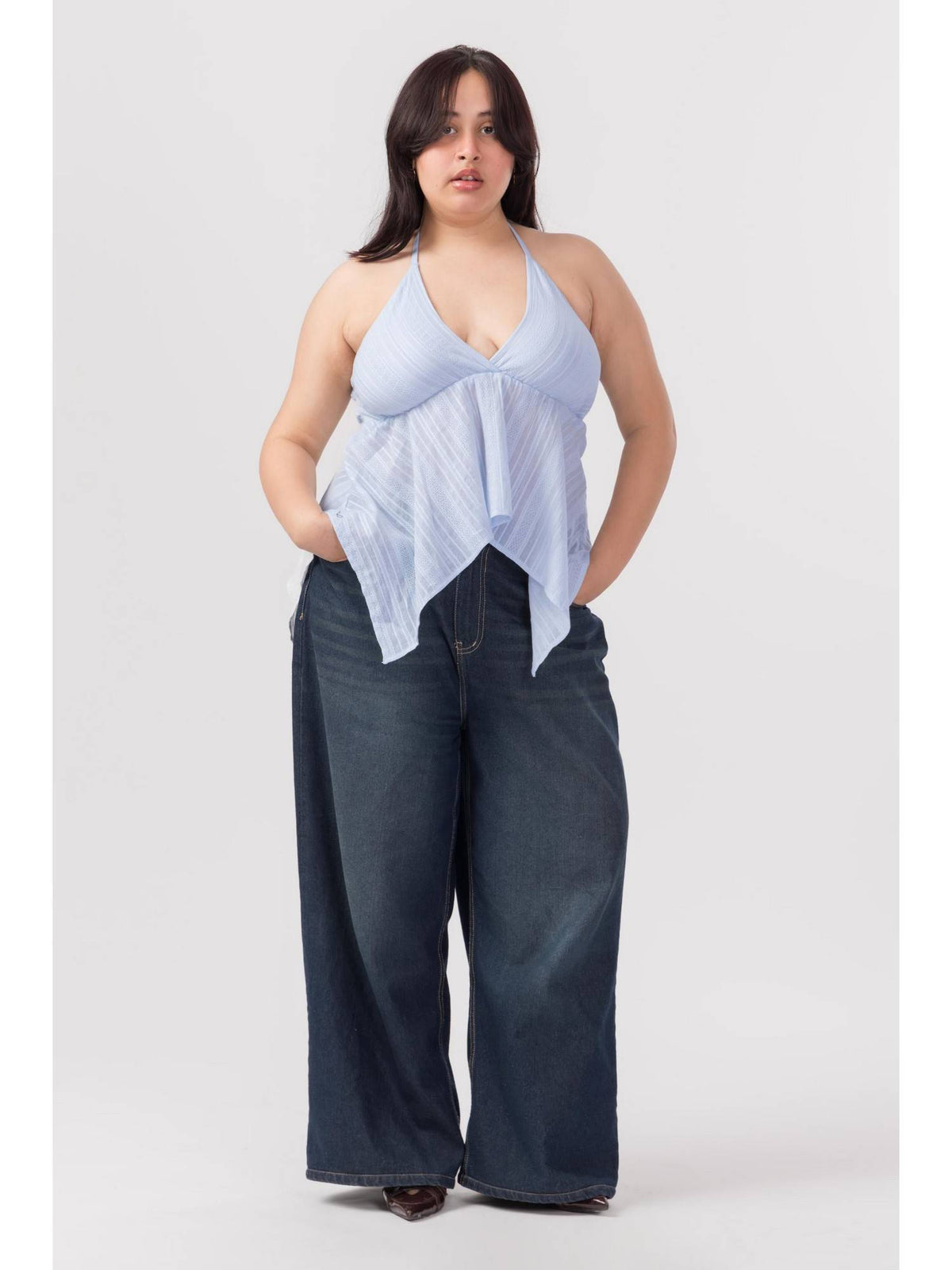 Women Blue Cotton Solid Top | HT67 - view 3