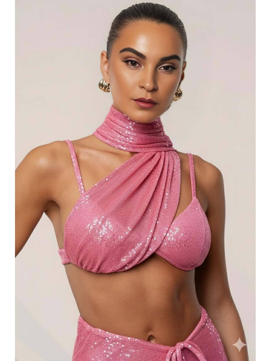 Choco Sequin Brown Drape Crop Top | CT61 - view 15