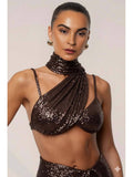 Choco Sequin Brown Drape Crop Top | CT61 - view 1