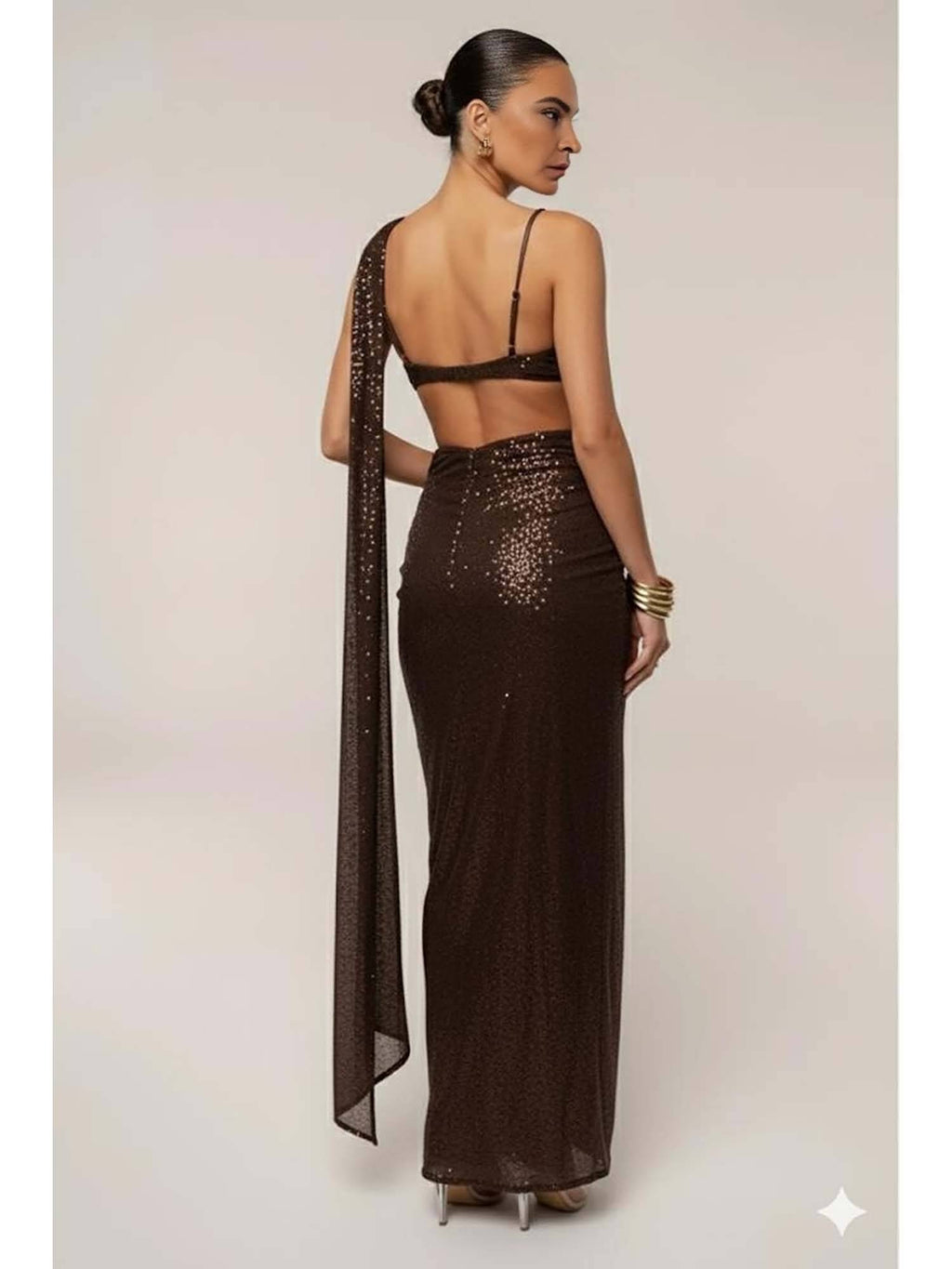 Choco Sequin Brown Drape Crop Top | CT61 - view 2