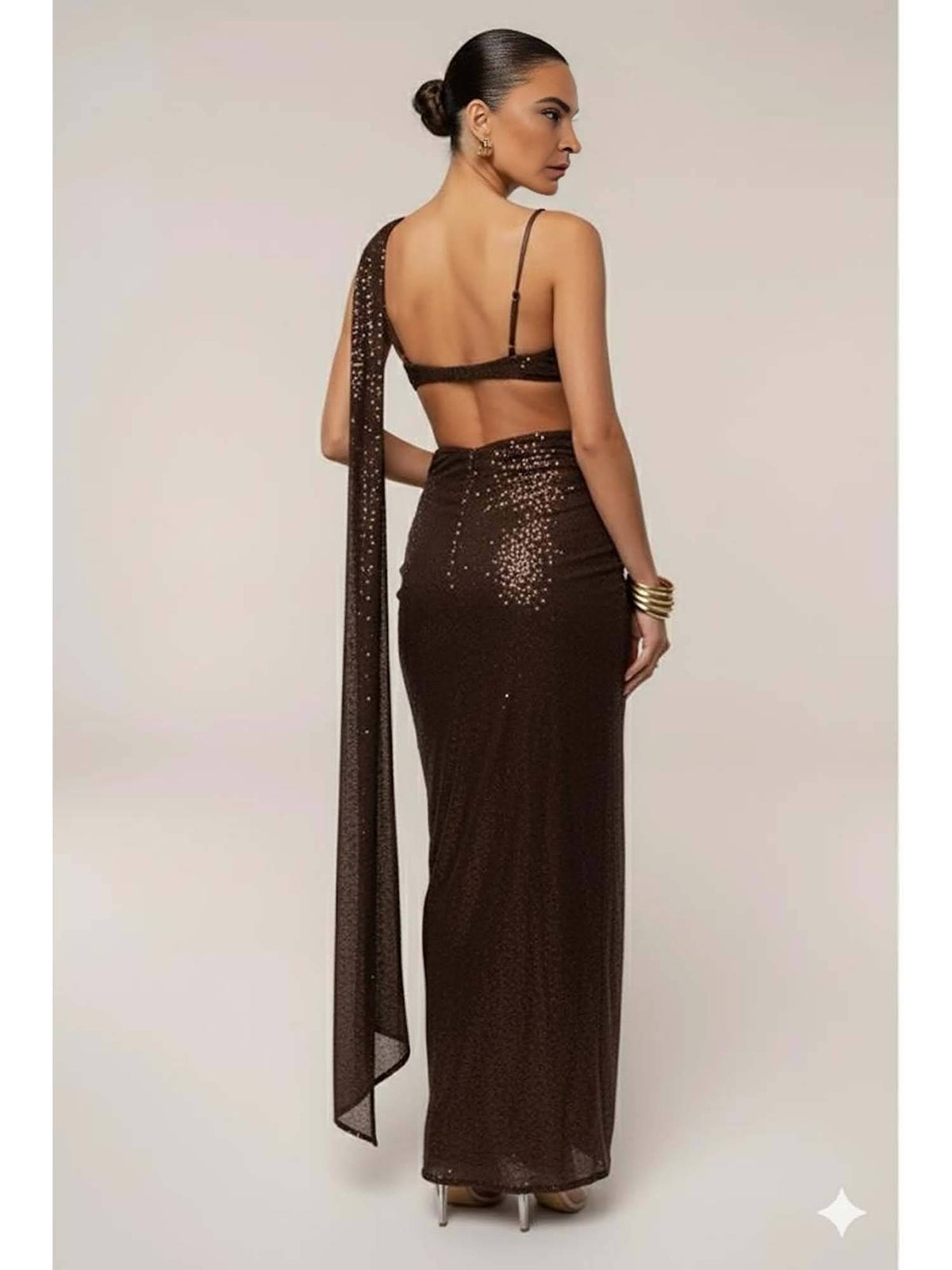 Choco Sequin Brown Drape Crop Top | CT61 - view 2