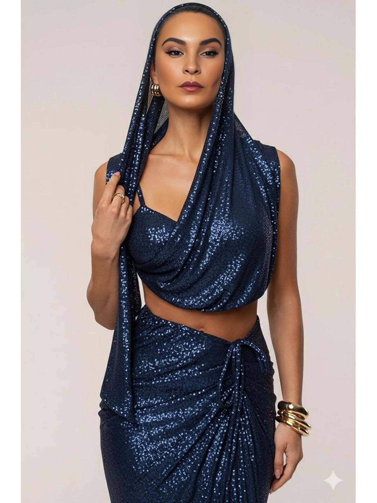 Choco Sequin Brown Drape Crop Top | CT61 - view 7