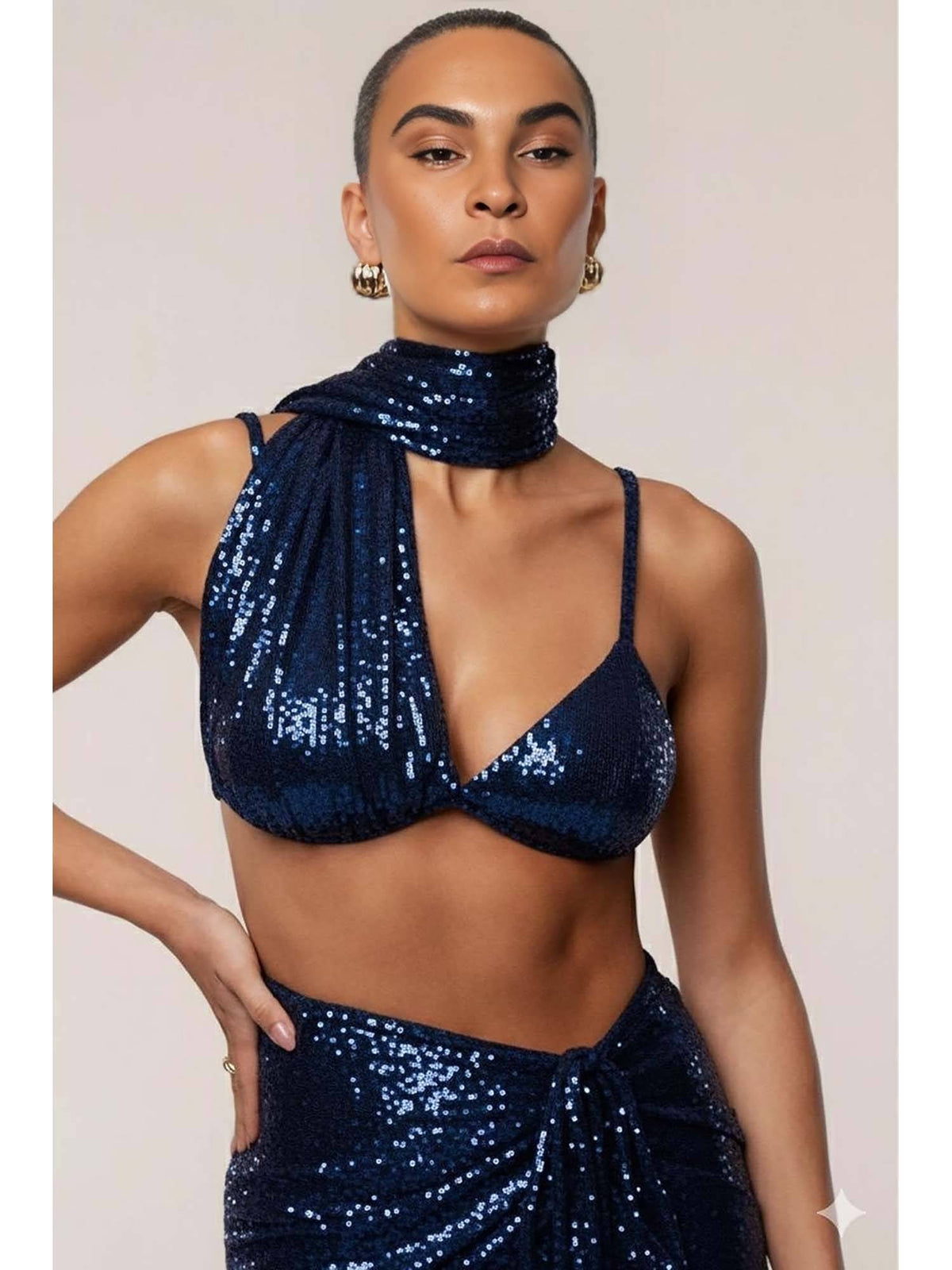 Choco Sequin Brown Drape Crop Top | CT61 - view 9