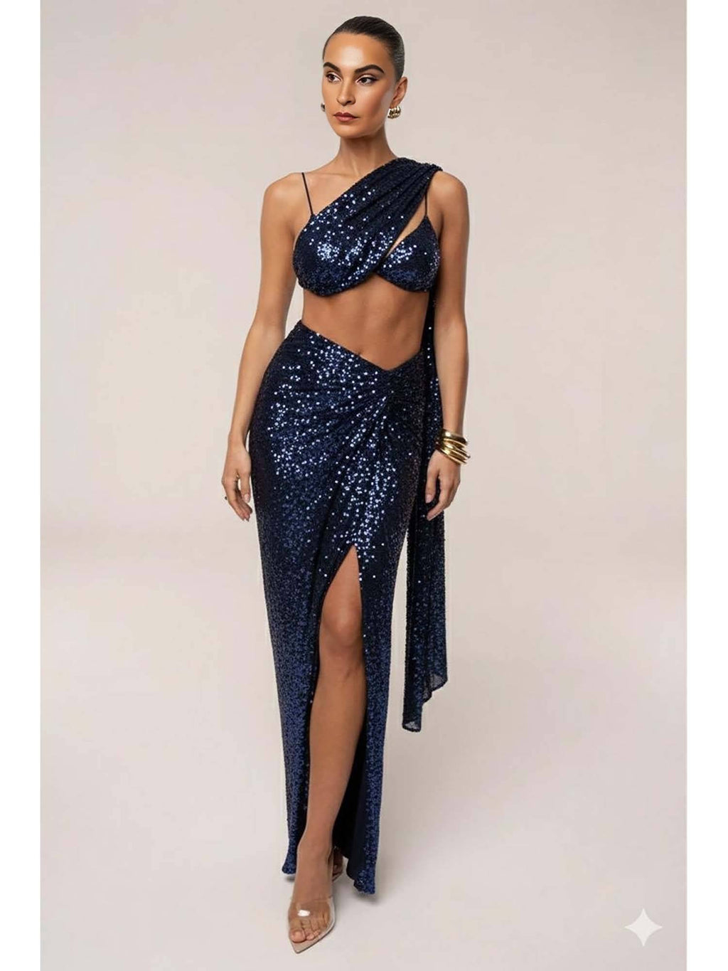 Choco Sequin Brown Drape Crop Top | CT61 - view 12