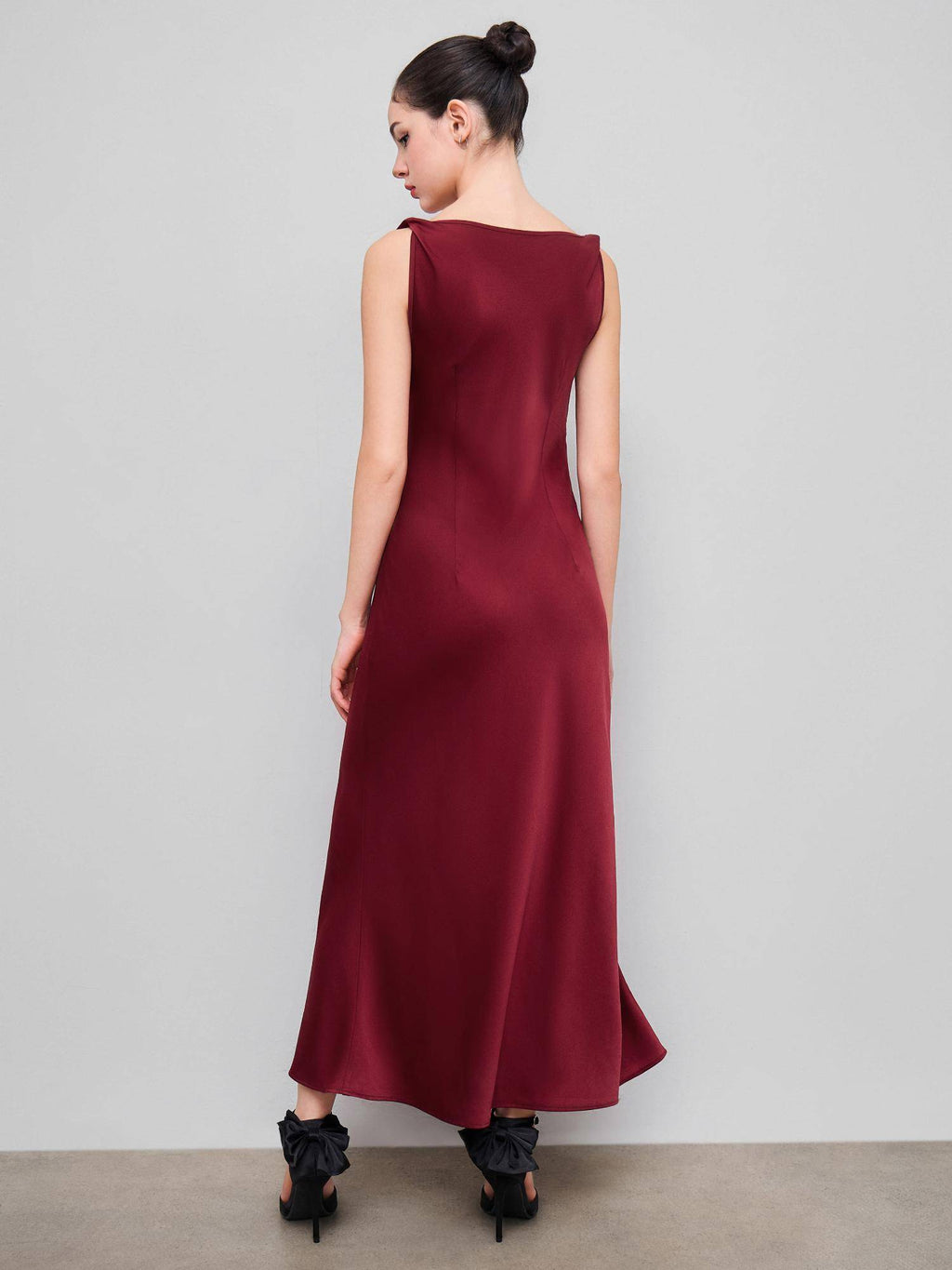 Satin Boat Neck Ruched Maxi Dress | D56 - view 5