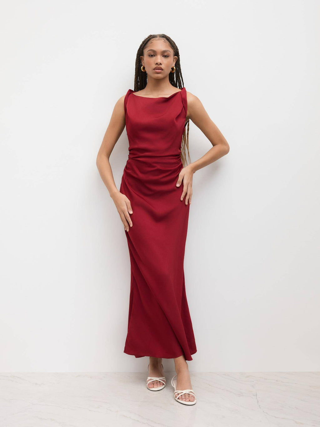 Satin Boat Neck Ruched Maxi Dress | D56 - view 6