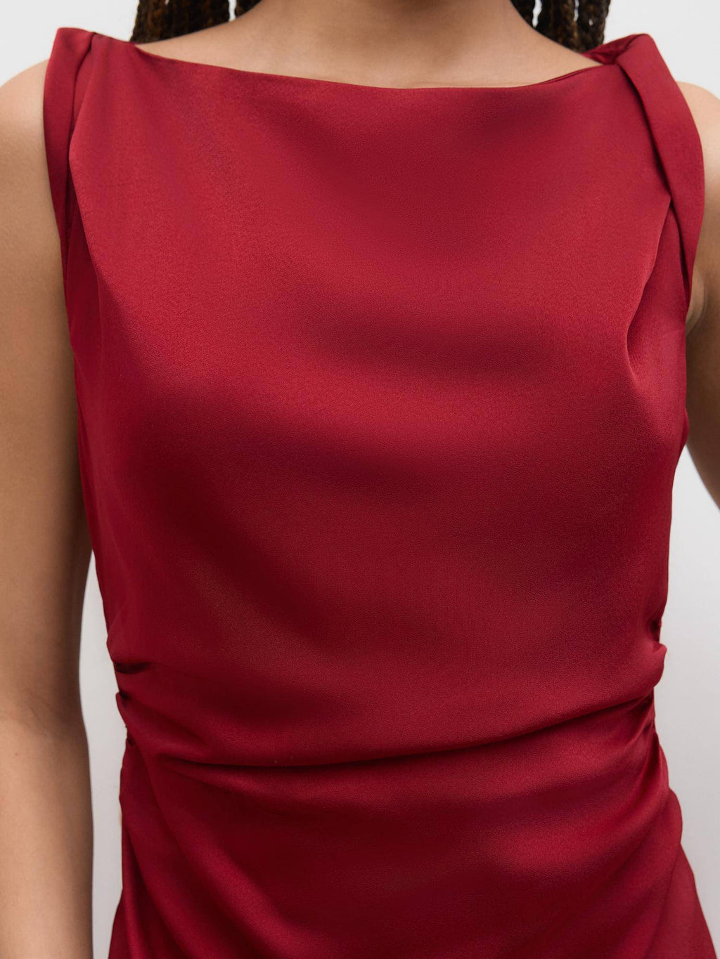 Satin Boat Neck Ruched Maxi Dress | D56 - view 7