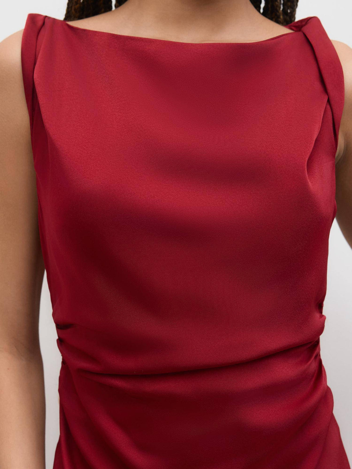 Satin Boat Neck Ruched Maxi Dress | D56 - view 7