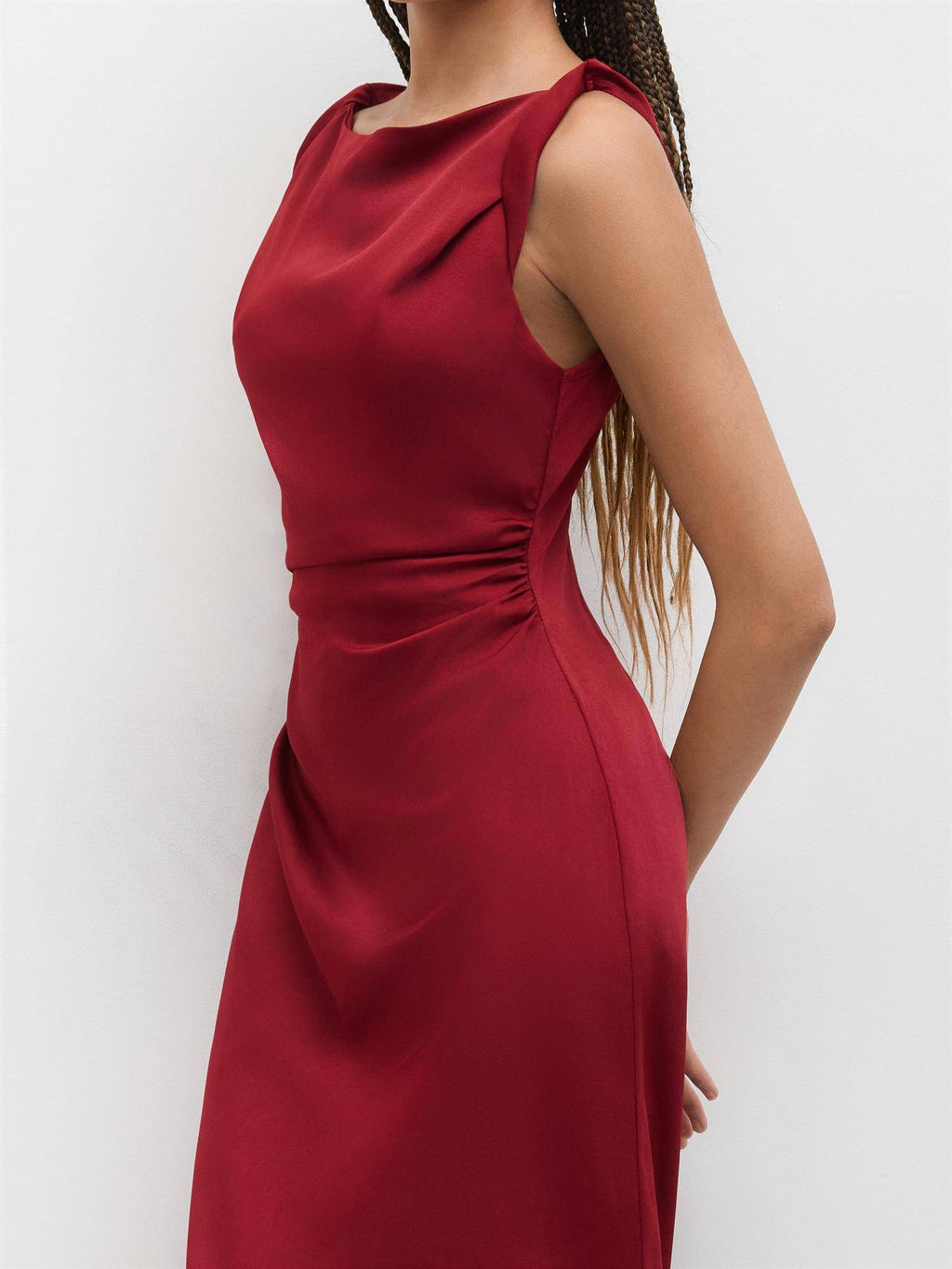 Satin Boat Neck Ruched Maxi Dress | D56 - view 8