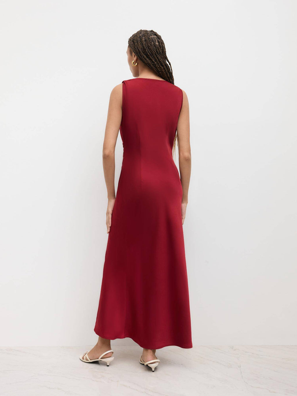 Satin Boat Neck Ruched Maxi Dress | D56 - view 9