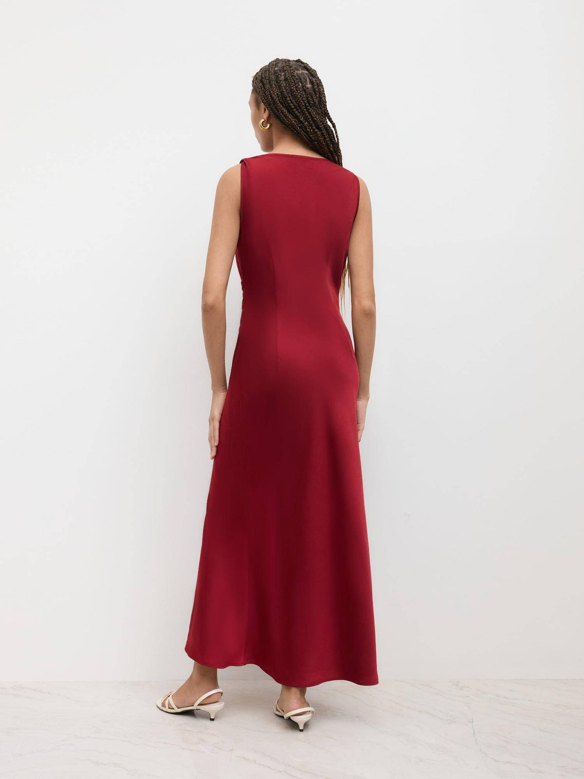 Satin Boat Neck Ruched Maxi Dress | D56 - view 9