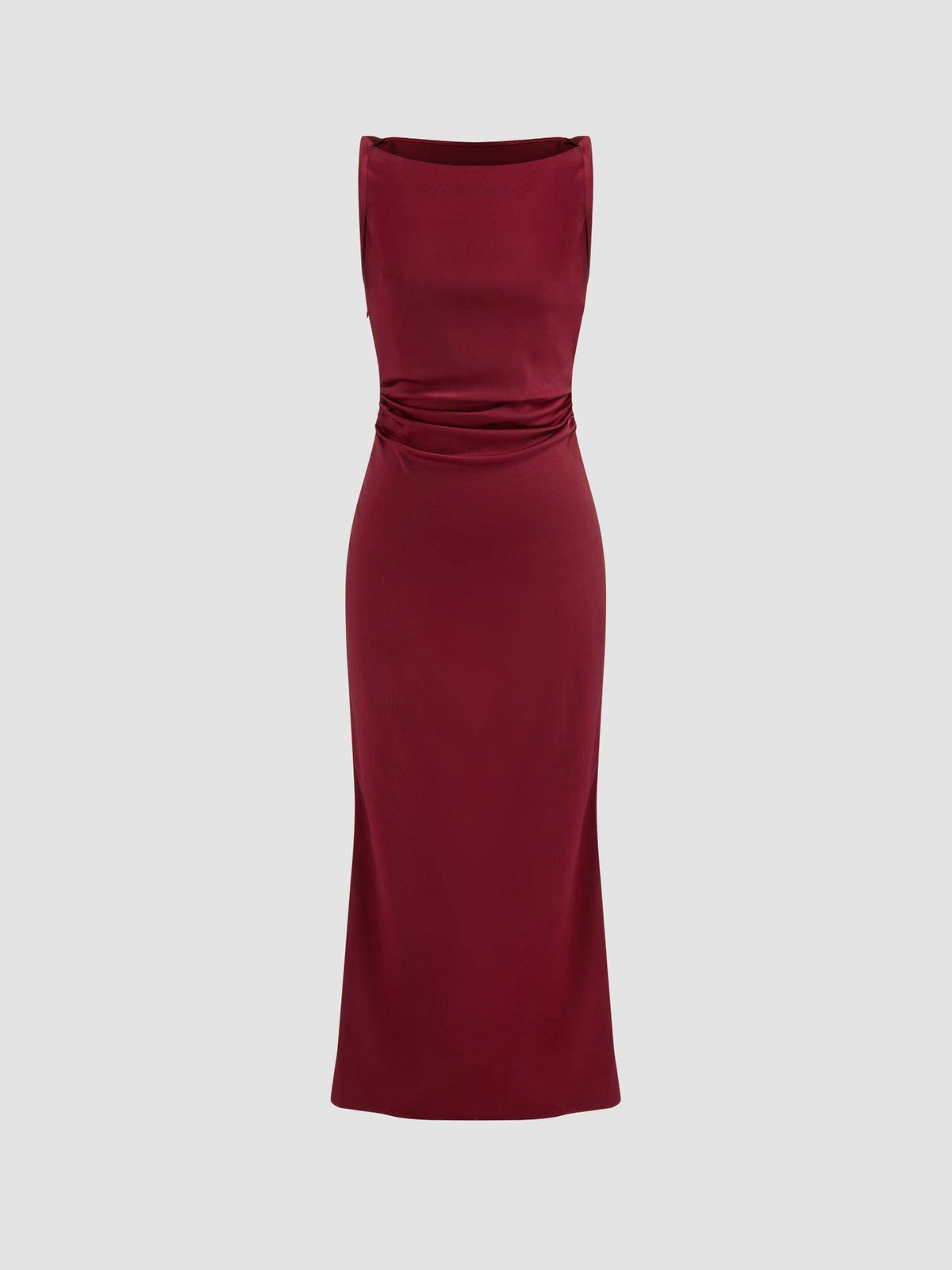Satin Boat Neck Ruched Maxi Dress | D56 - view 10