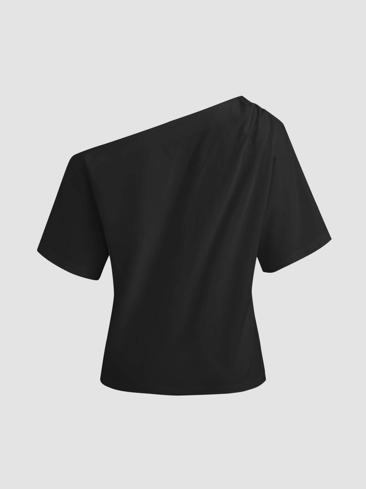 Cotton-blend Asymmetrical Neck Ruched Tee | TS56 - view 10