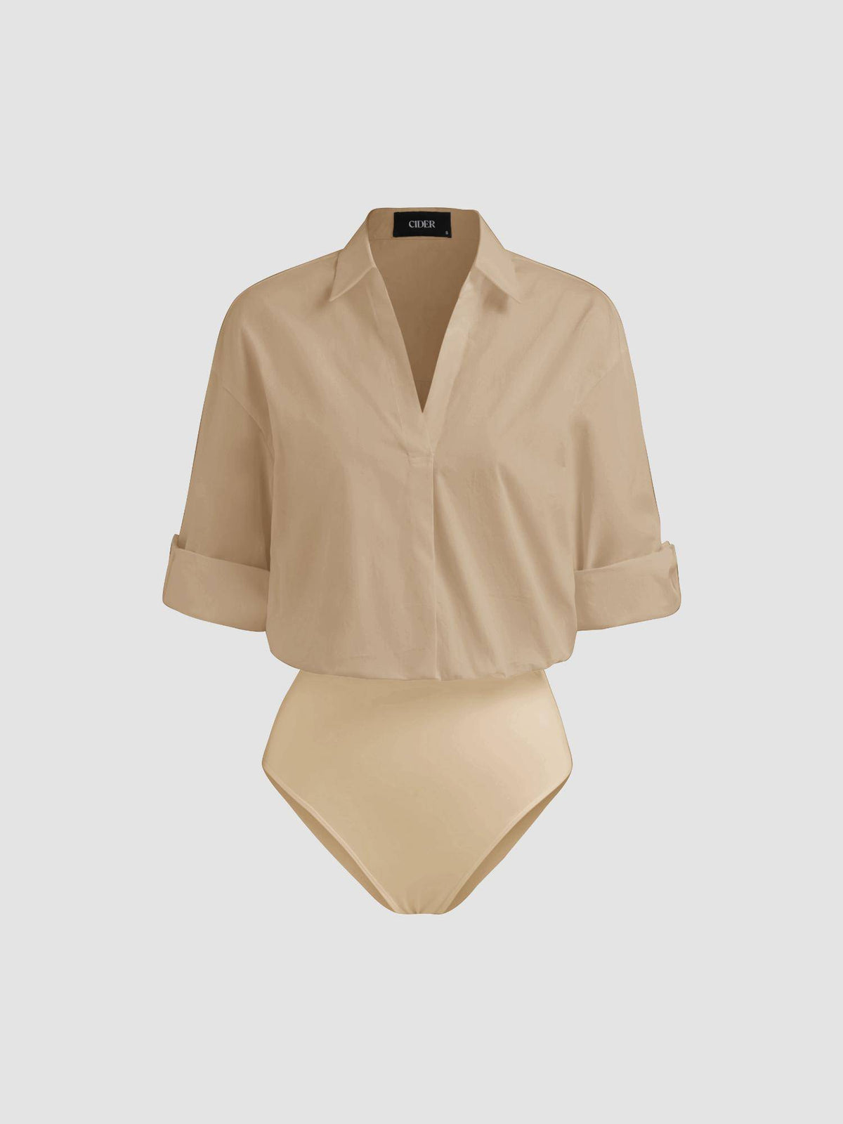 100% Cotton Collar Roll-up Sleeve Shirt Bodysuit | CI9 - view 11
