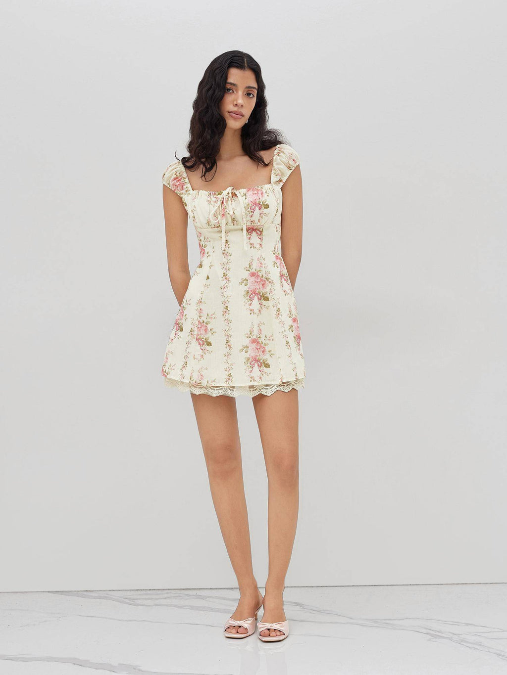 Square Neck Floral Knotted Mini Dress | D56 - view 2