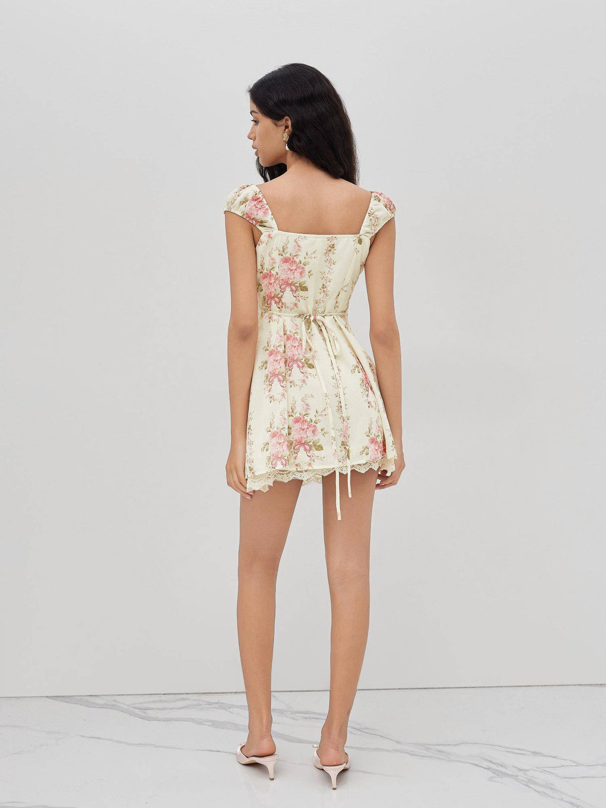 Square Neck Floral Knotted Mini Dress | D56 - view 4