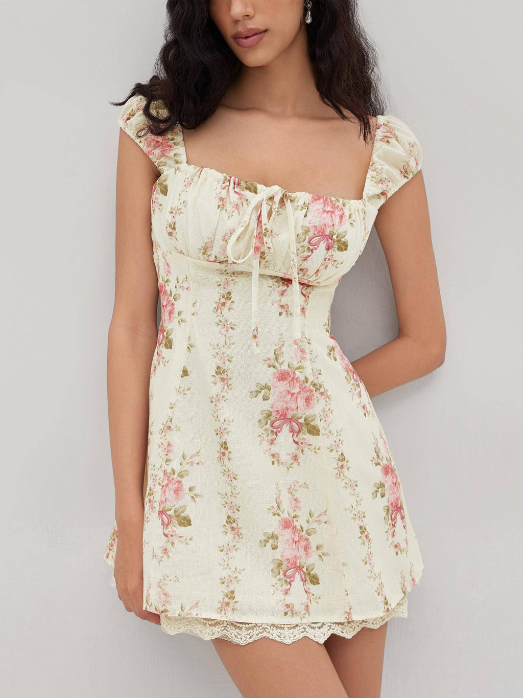 Square Neck Floral Knotted Mini Dress | D56 - view 5