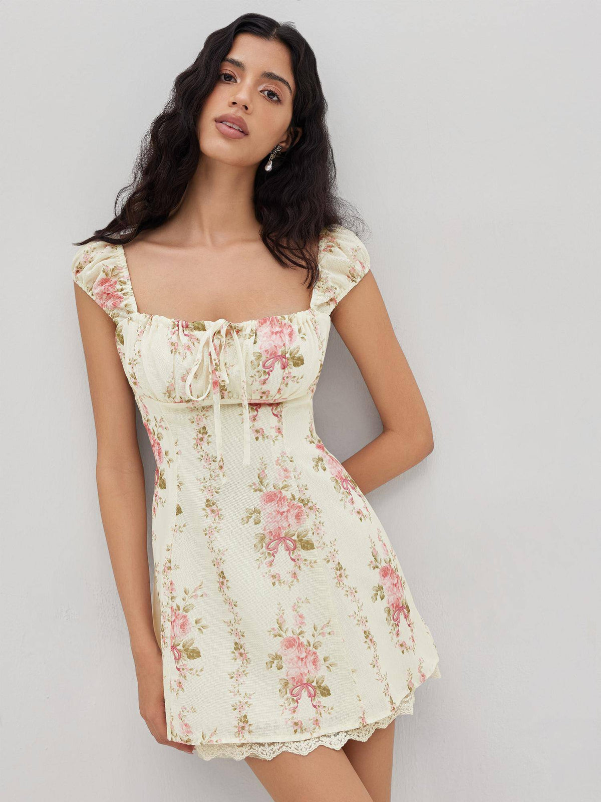 Square Neck Floral Knotted Mini Dress | D56 - view 6